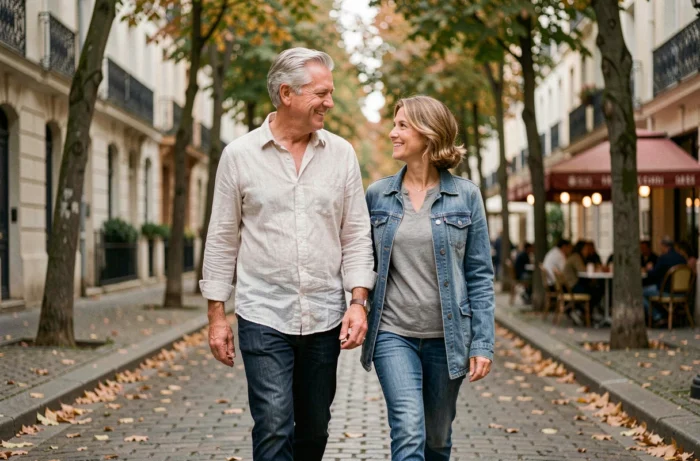 Marc Toesca en promenade discrète en famille dans un quartier résidentiel parisien, loin des projecteurs