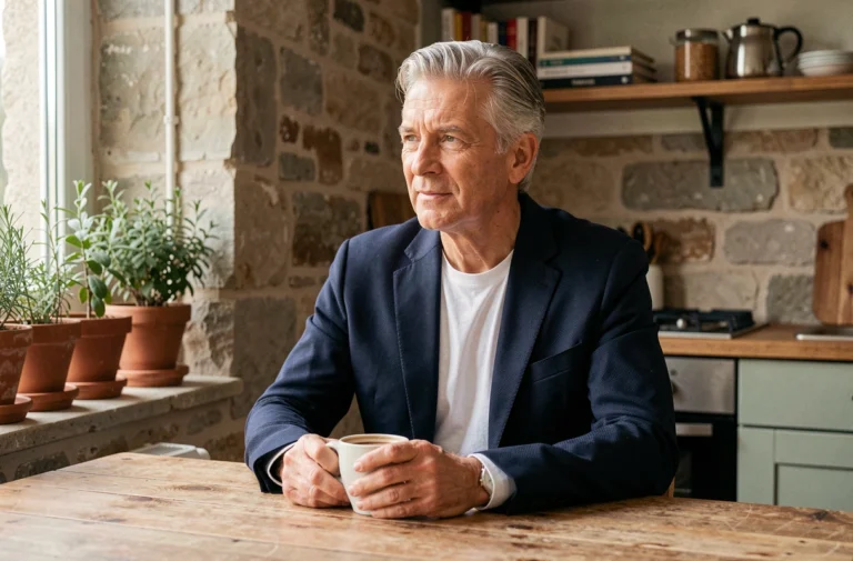 Marc Toesca préservant sa vie privée dans l'intimité de son appartement parisien, autour d'un café matinal