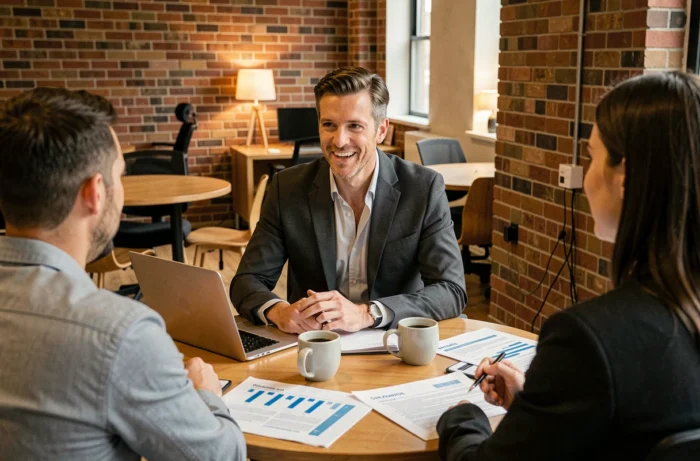 Homme d'affaires en réunion collaborative dans un espace de coworking moderne pour réussir en business